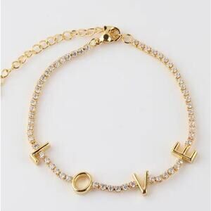 Gold Cubic Zircon Love Letter Bracelet Tennis Minimalist